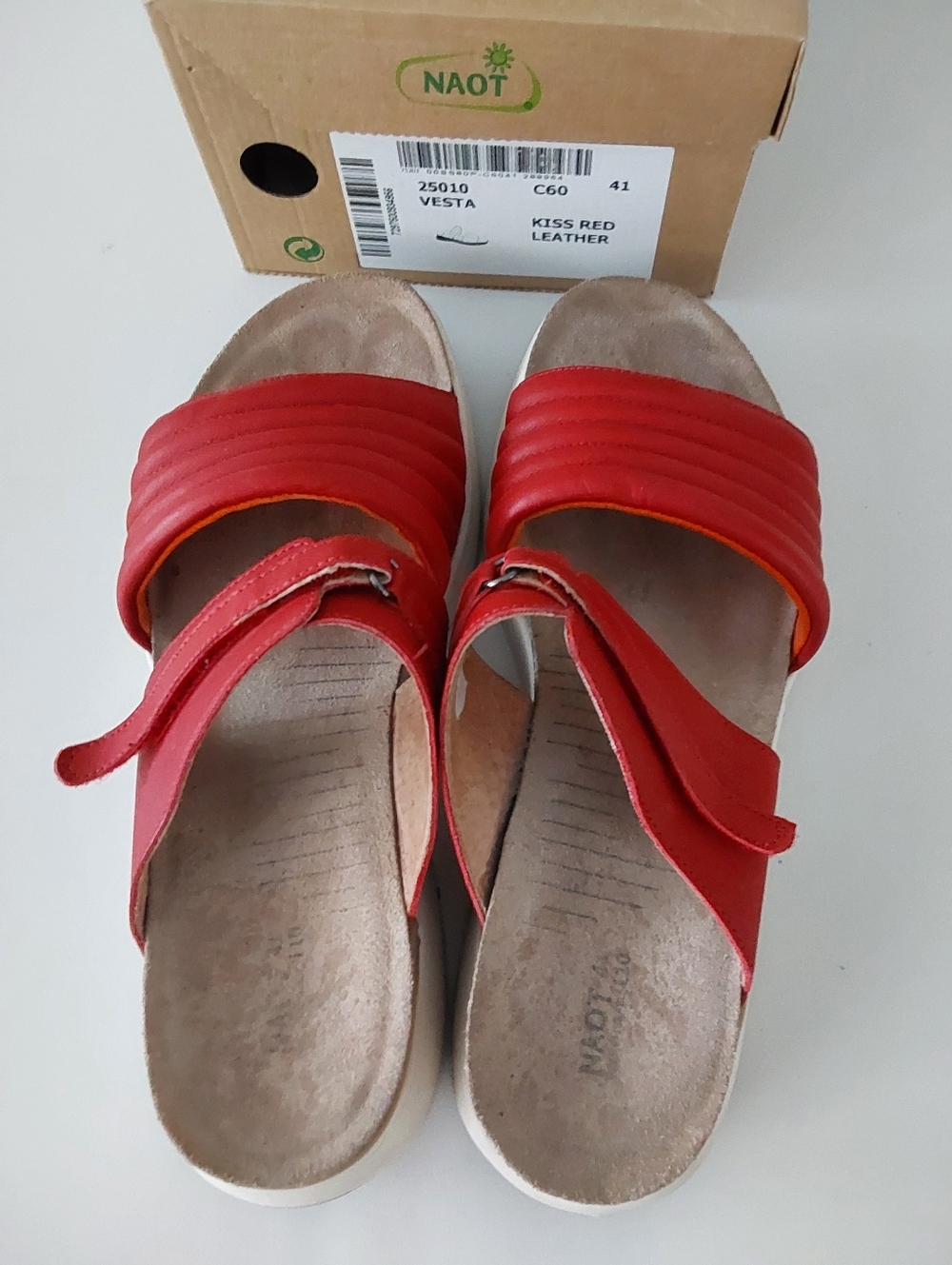 Naot Red Leather Slide Sandals with Adjustable Straps